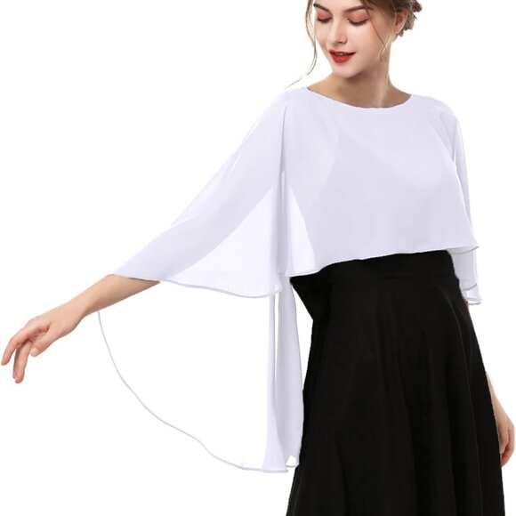 Women's Capelet Shawls and Wraps for Evening Dresses Soft Bridesmaid Shawl Chiff - Picture 4 of 6